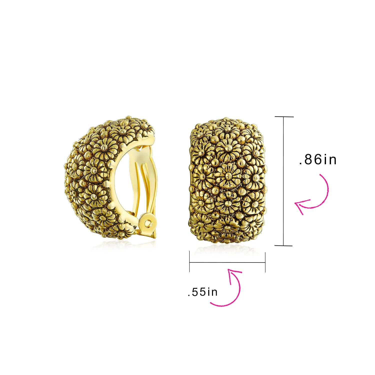 Fashion Sunflower Wide Half Hoop Clip-On Earrings for Non-Pierced Ears SilverGold