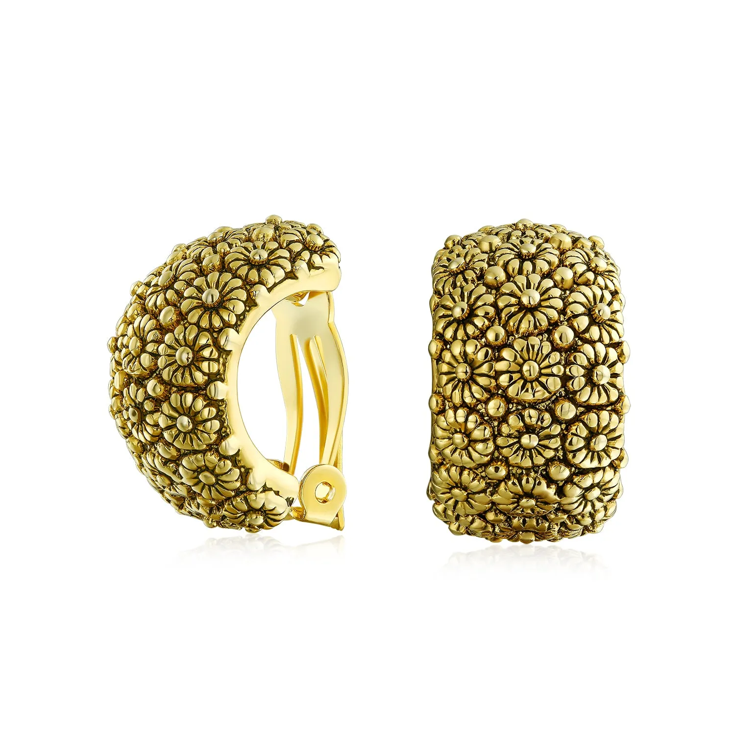 Fashion Sunflower Wide Half Hoop Clip-On Earrings for Non-Pierced Ears SilverGold