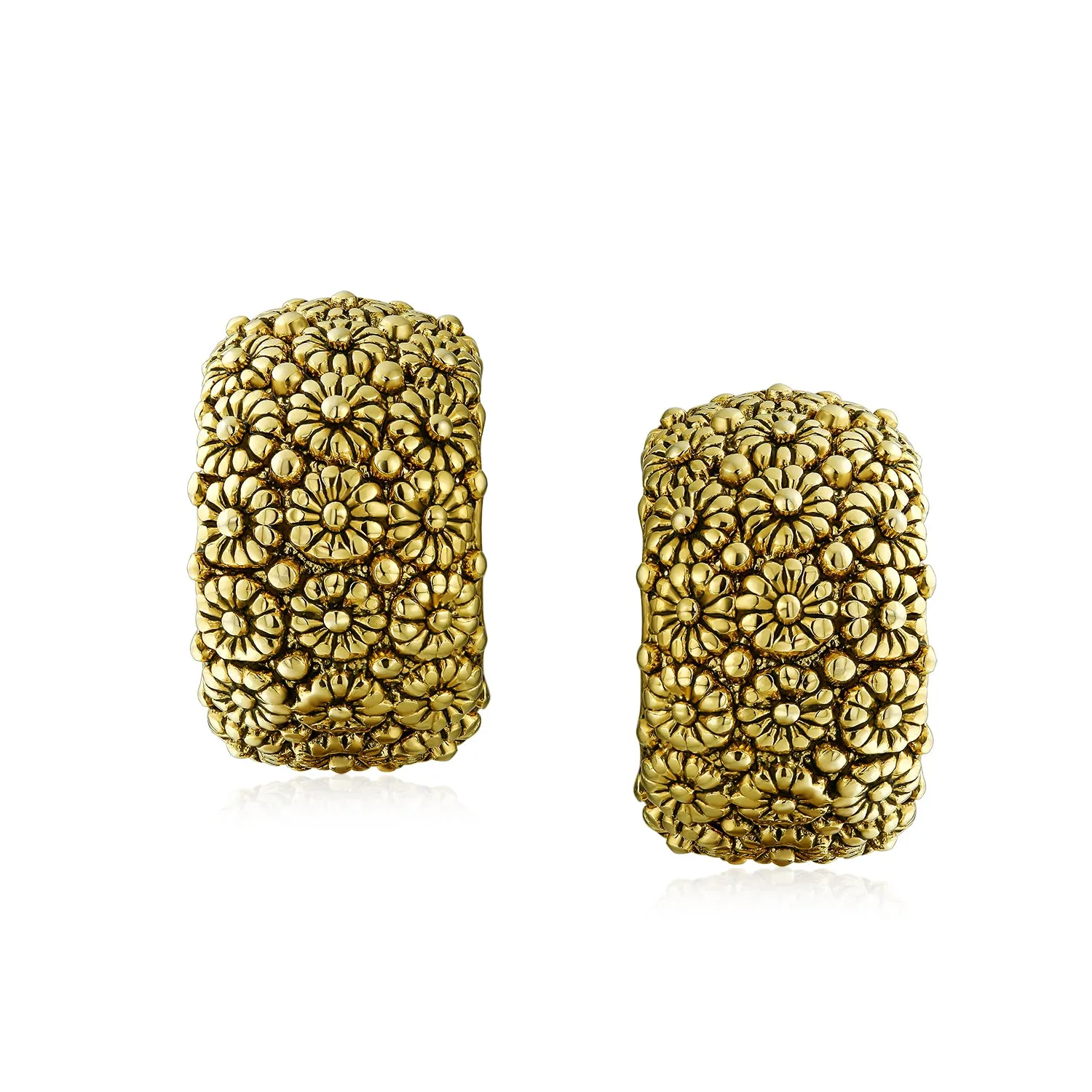 Fashion Sunflower Wide Half Hoop Clip-On Earrings for Non-Pierced Ears SilverGold