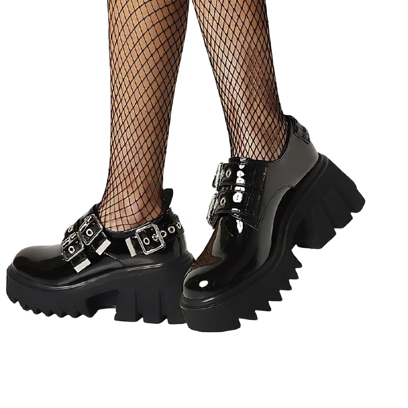Fashion Women's Shoes / Female Gothic Footwear / Pumps Slip-On With Metal Buckles