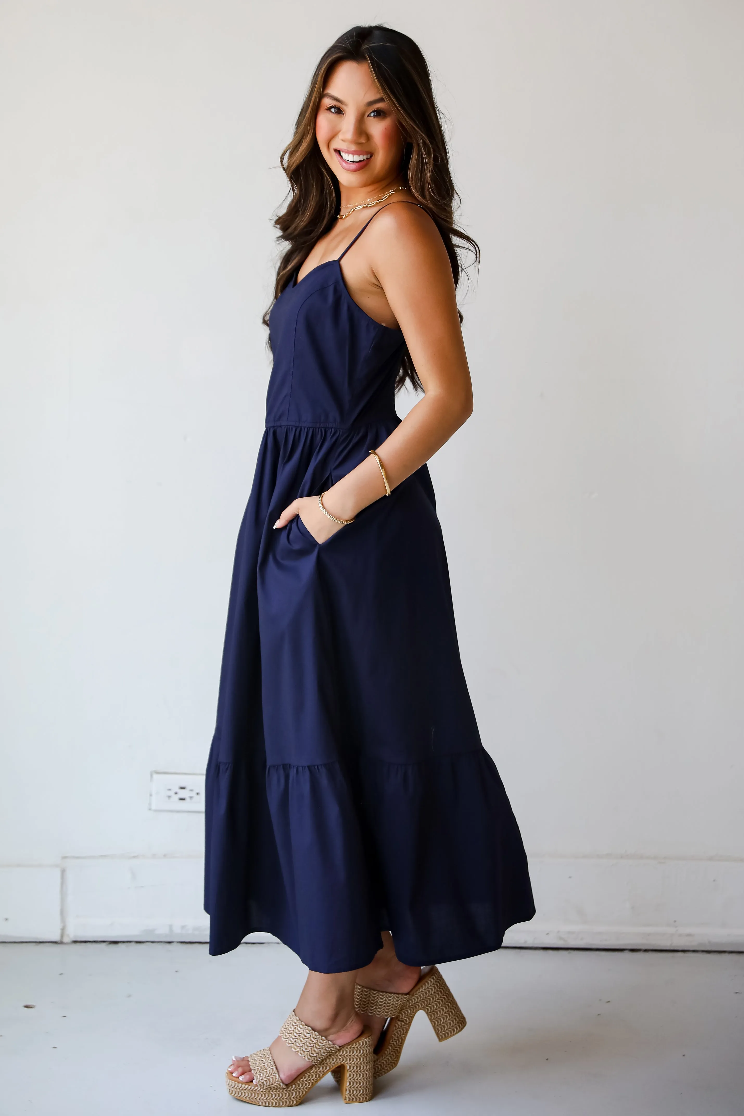 FINAL SALE - Timeless Disposition Navy Midi Dress