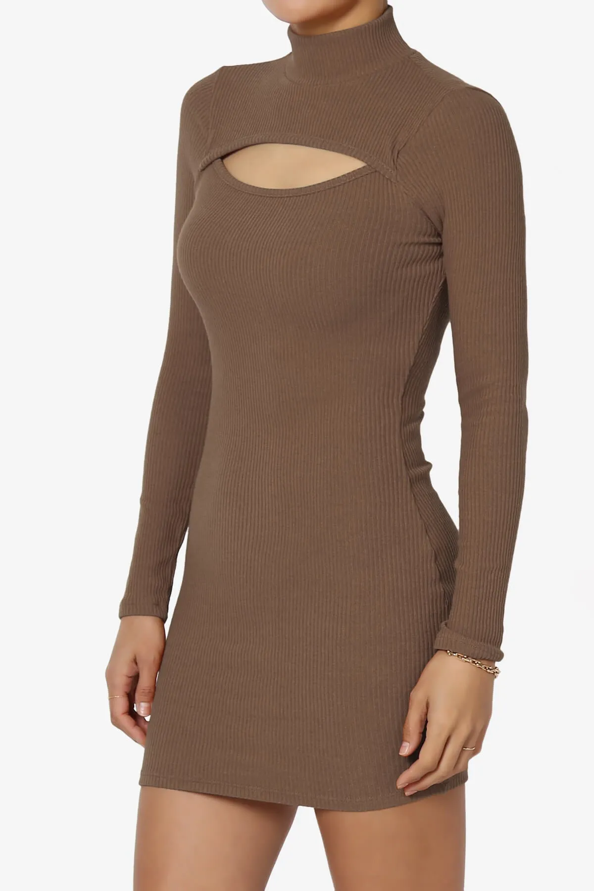 Fiorra Cutout Mock Neck Bodycon Ribbed Mini Dress