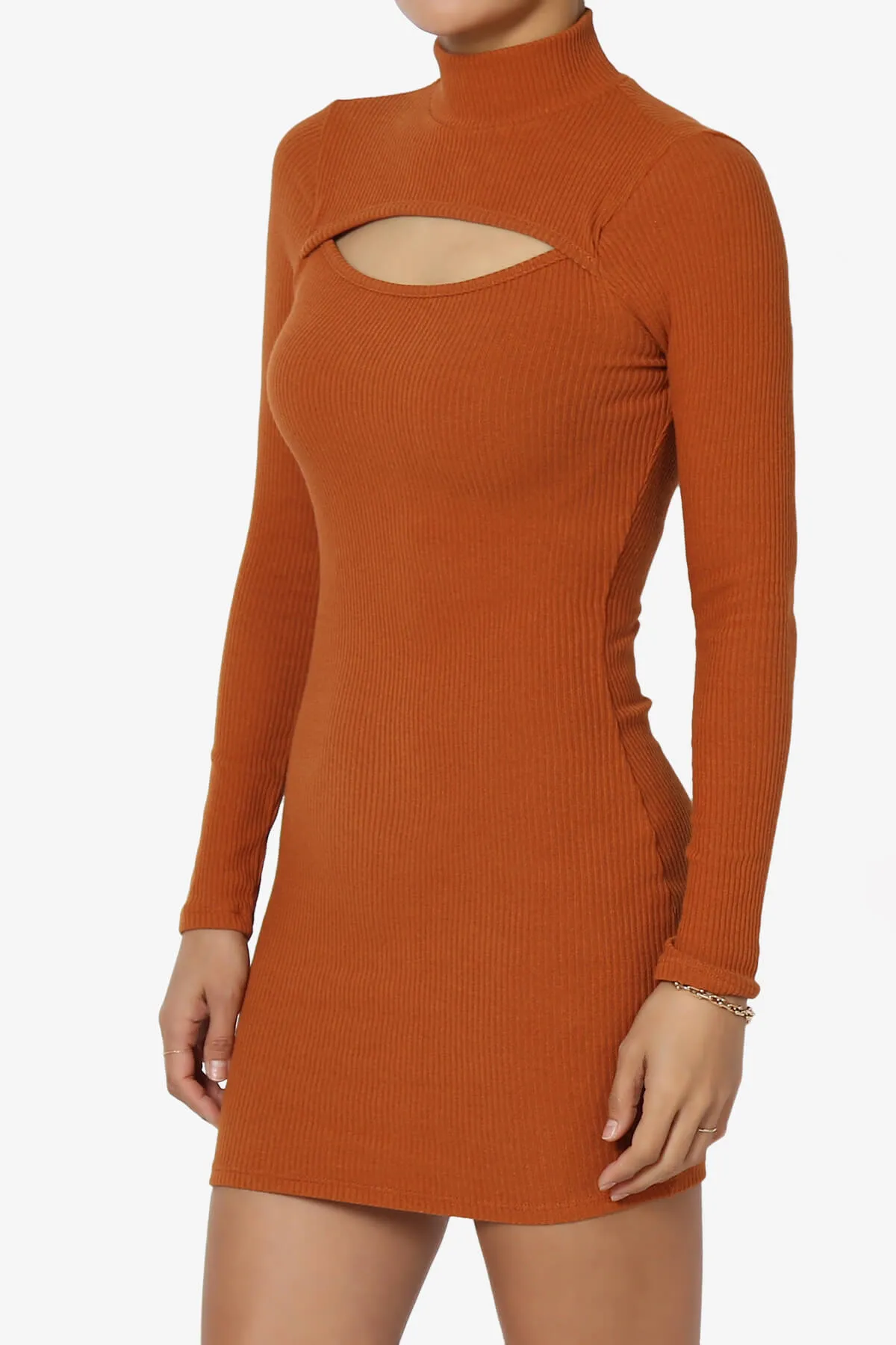 Fiorra Cutout Mock Neck Bodycon Ribbed Mini Dress