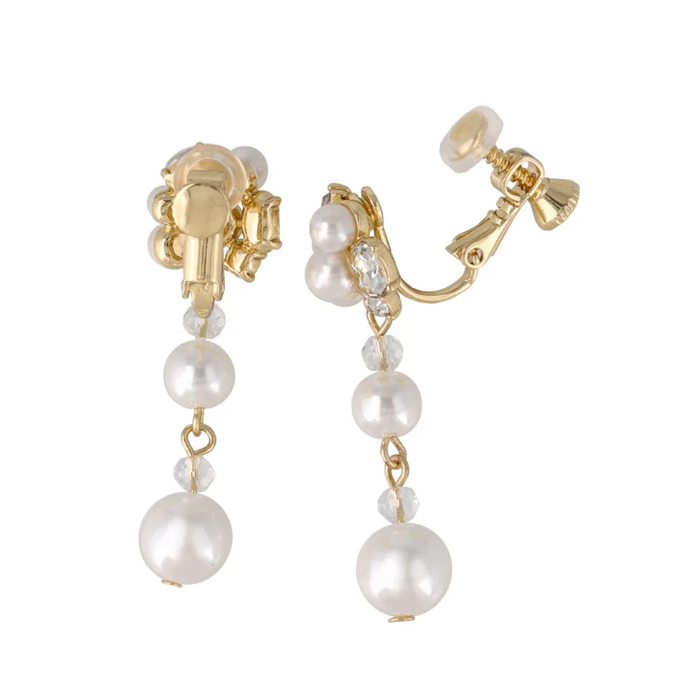 Gemmed Cluster Pearl Drop Clip Ons