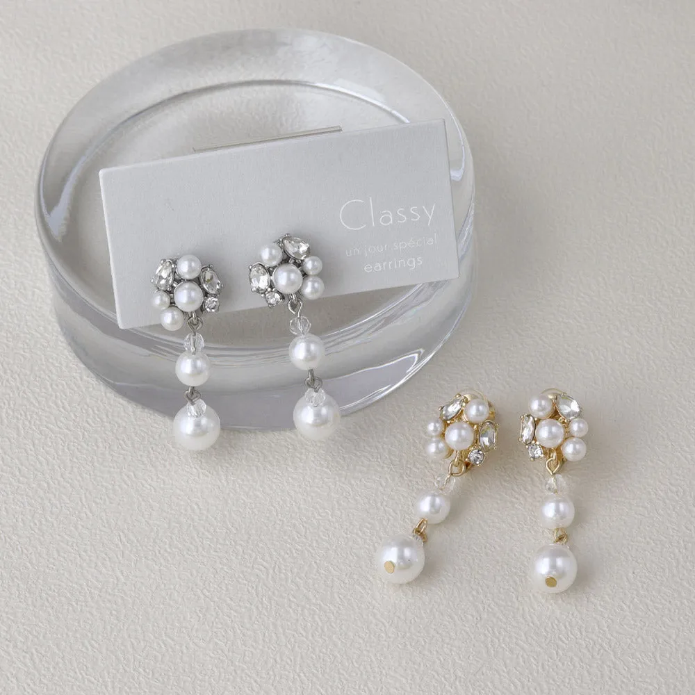 Gemmed Cluster Pearl Drop Clip Ons