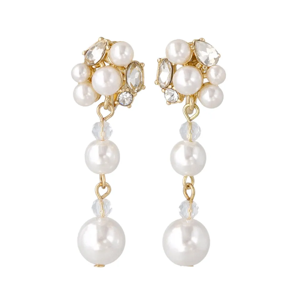 Gemmed Cluster Pearl Drop Clip Ons