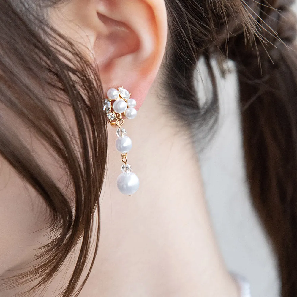 Gemmed Cluster Pearl Drop Clip Ons
