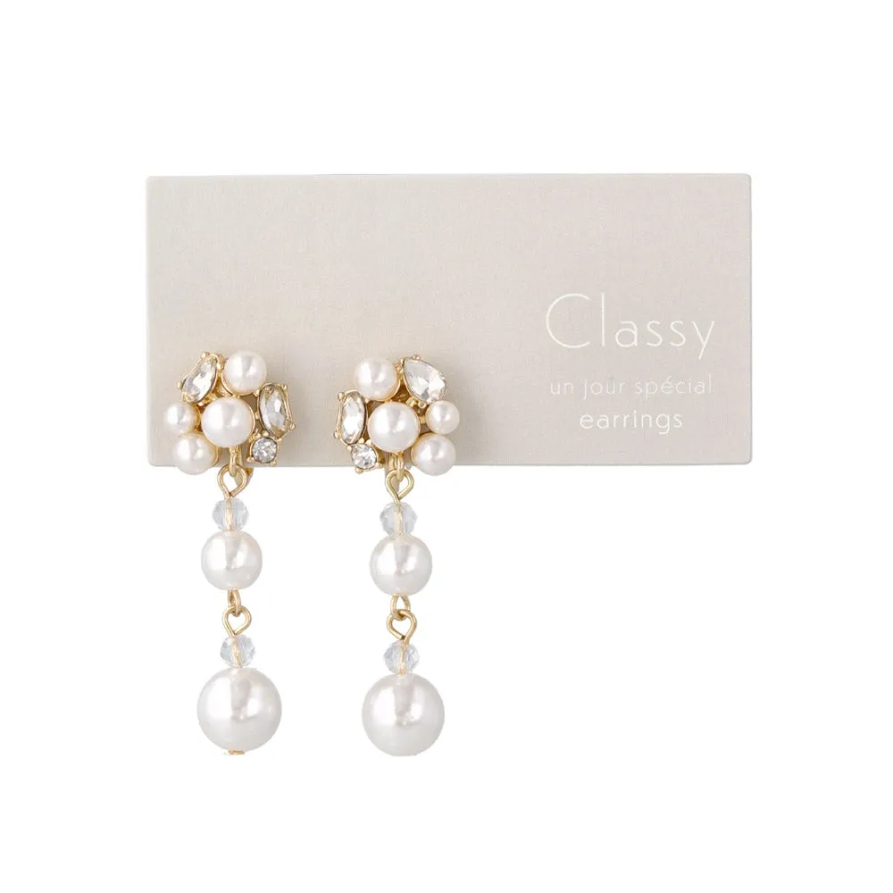 Gemmed Cluster Pearl Drop Clip Ons