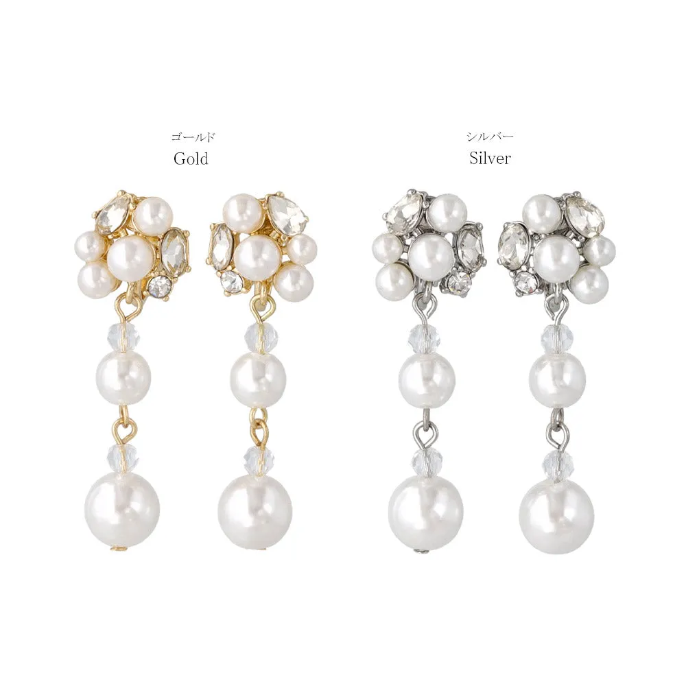 Gemmed Cluster Pearl Drop Clip Ons