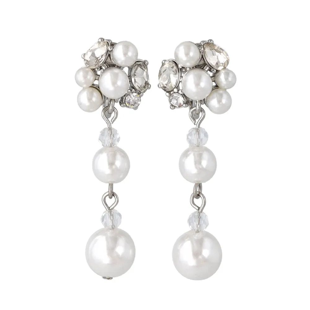 Gemmed Cluster Pearl Drop Clip Ons