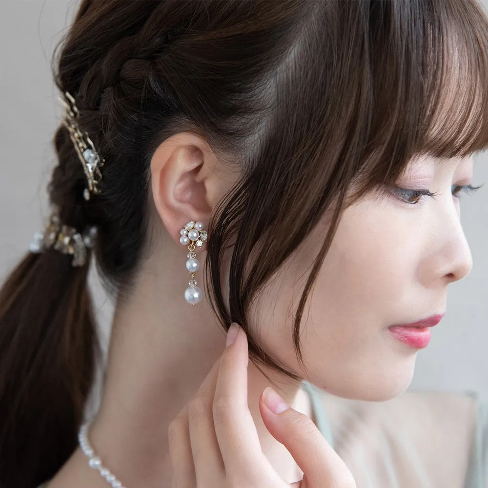 Gemmed Cluster Pearl Drop Clip Ons
