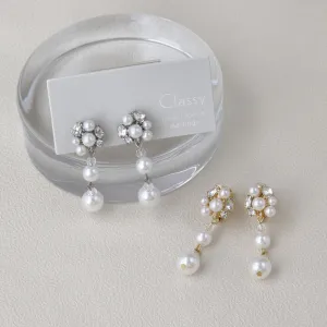 Gemmed Cluster Pearl Drop Clip Ons