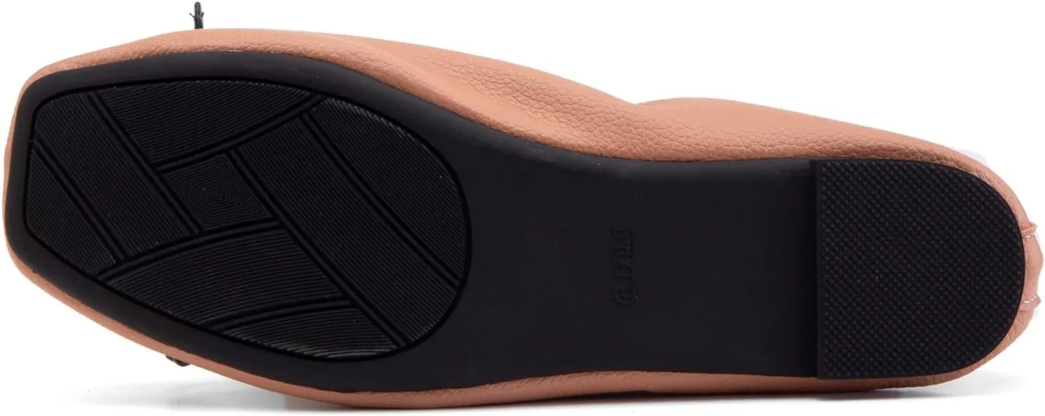 Gicoiz Foldable Flats Womens Square Toe Bowtie Ballerina Slippers