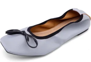Gicoiz Foldable Flats Womens Square Toe Bowtie Ballerina Slippers