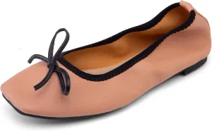 Gicoiz Foldable Flats Womens Square Toe Bowtie Ballerina Slippers
