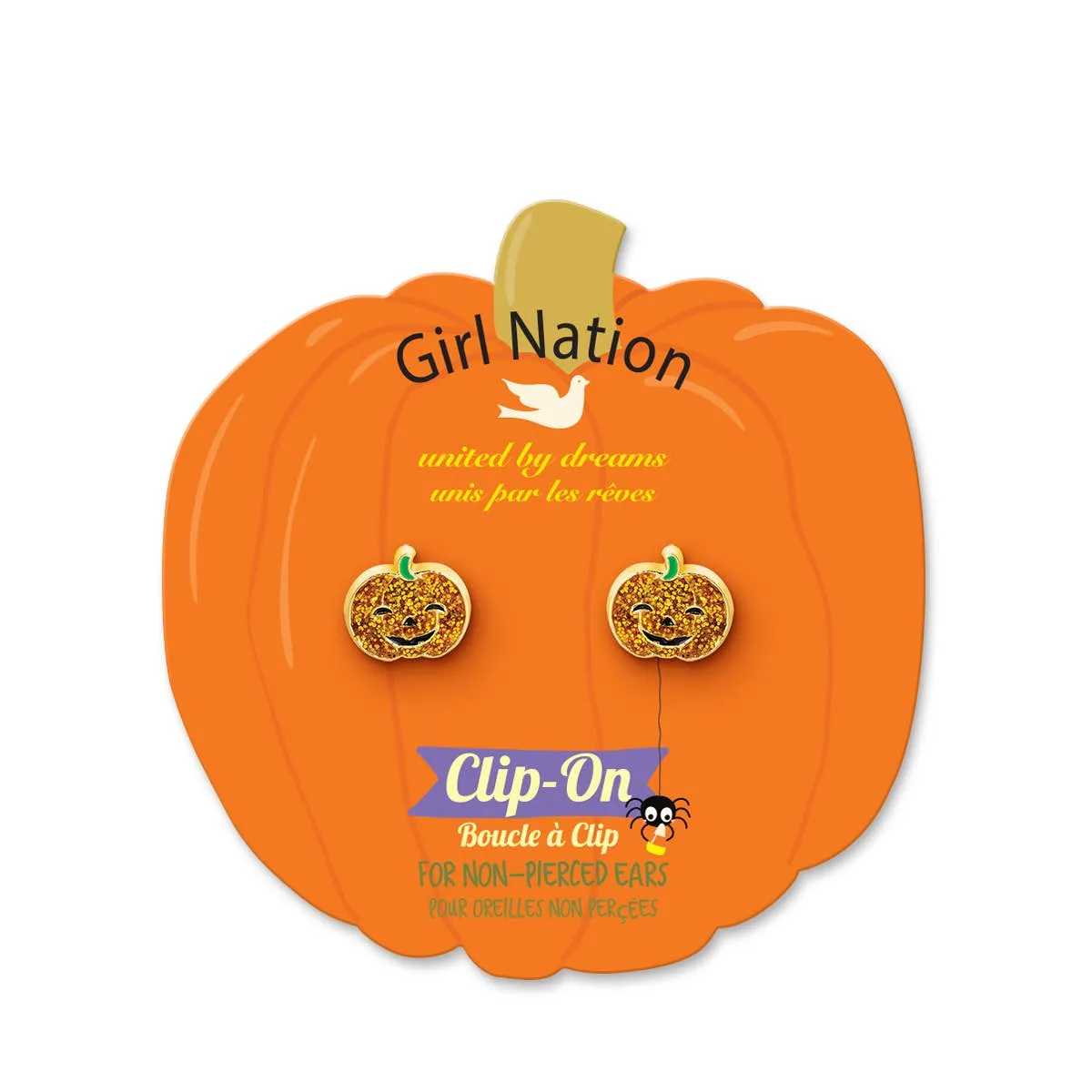 Girl Nation Halloween Glitter Pumpkin Kids Clip On Earrings