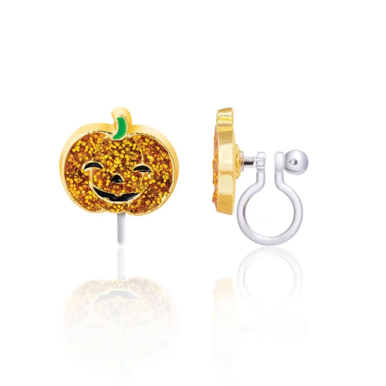 Girl Nation Halloween Glitter Pumpkin Kids Clip On Earrings