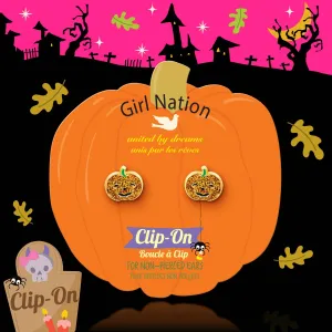 Girl Nation Halloween Glitter Pumpkin Kids Clip On Earrings