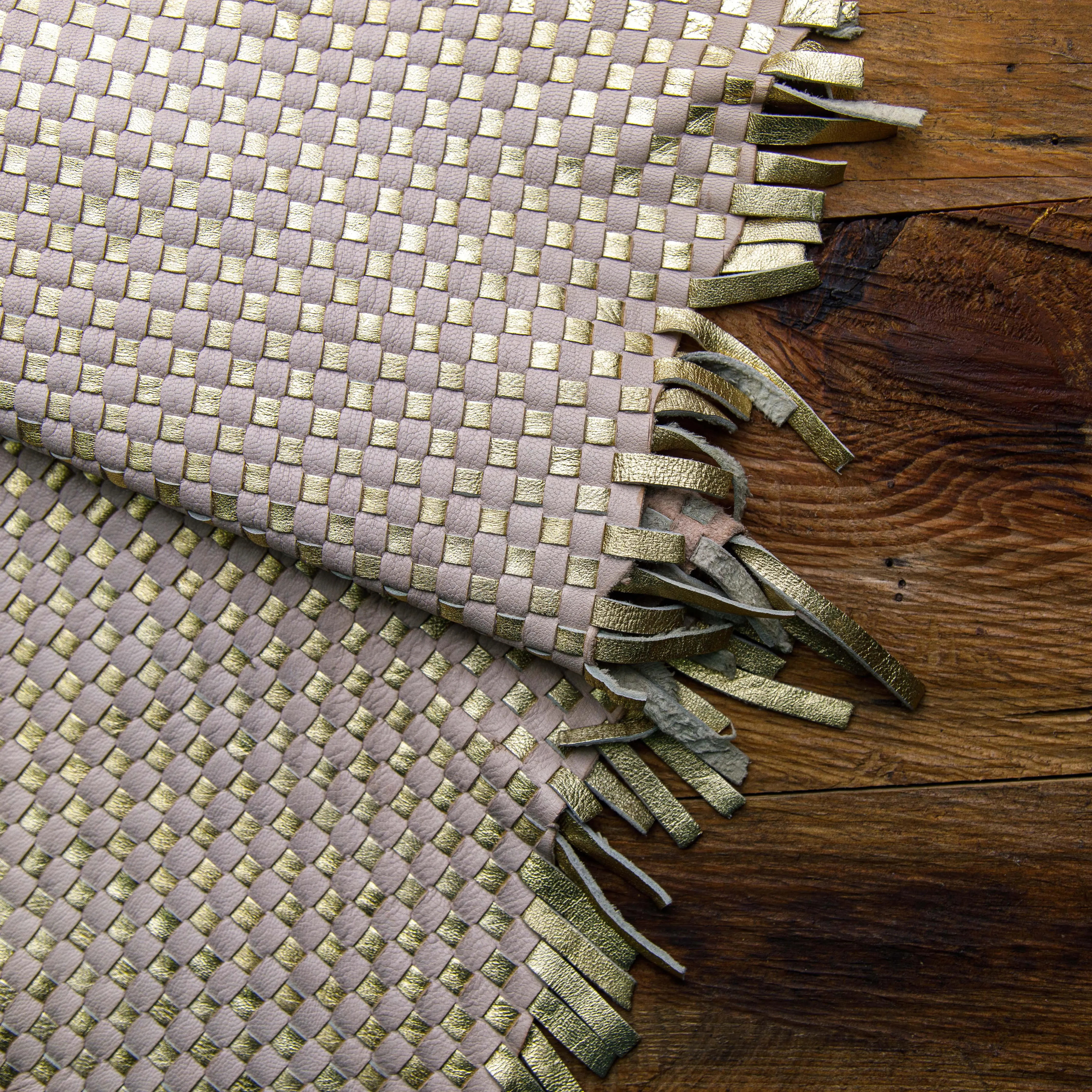 Golden & Off-White Handmade Basket weave Woven Leather