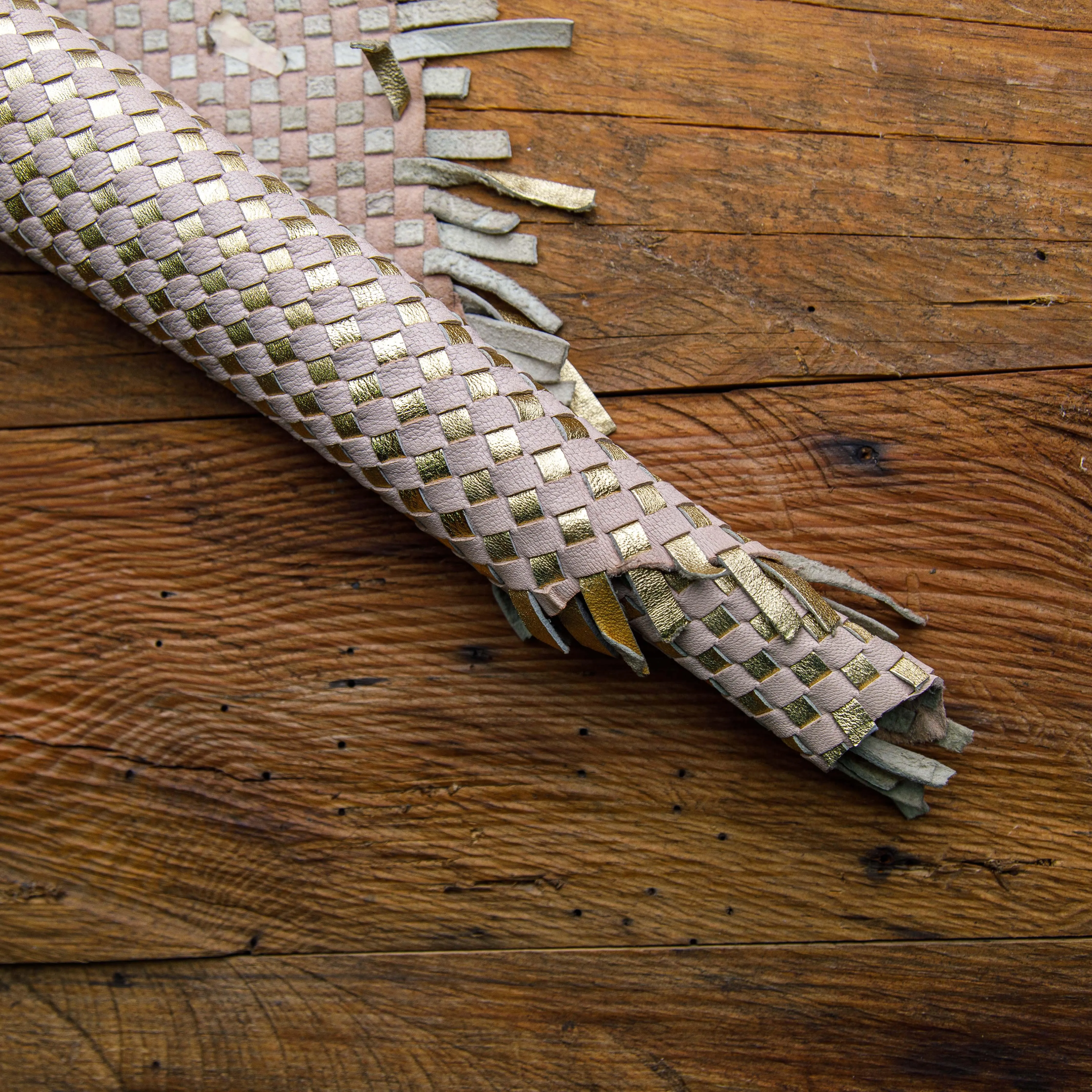Golden & Off-White Handmade Basket weave Woven Leather