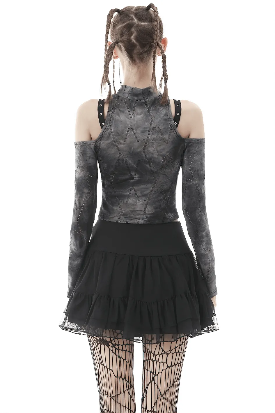 Gothic Off Shoulder Long Sleeves Top with Skull Pendant
