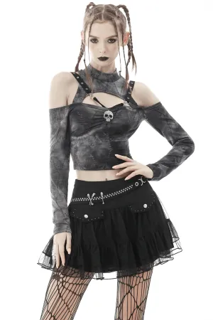 Gothic Off Shoulder Long Sleeves Top with Skull Pendant