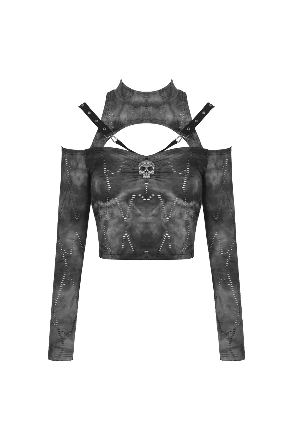 Gothic Off Shoulder Long Sleeves Top with Skull Pendant