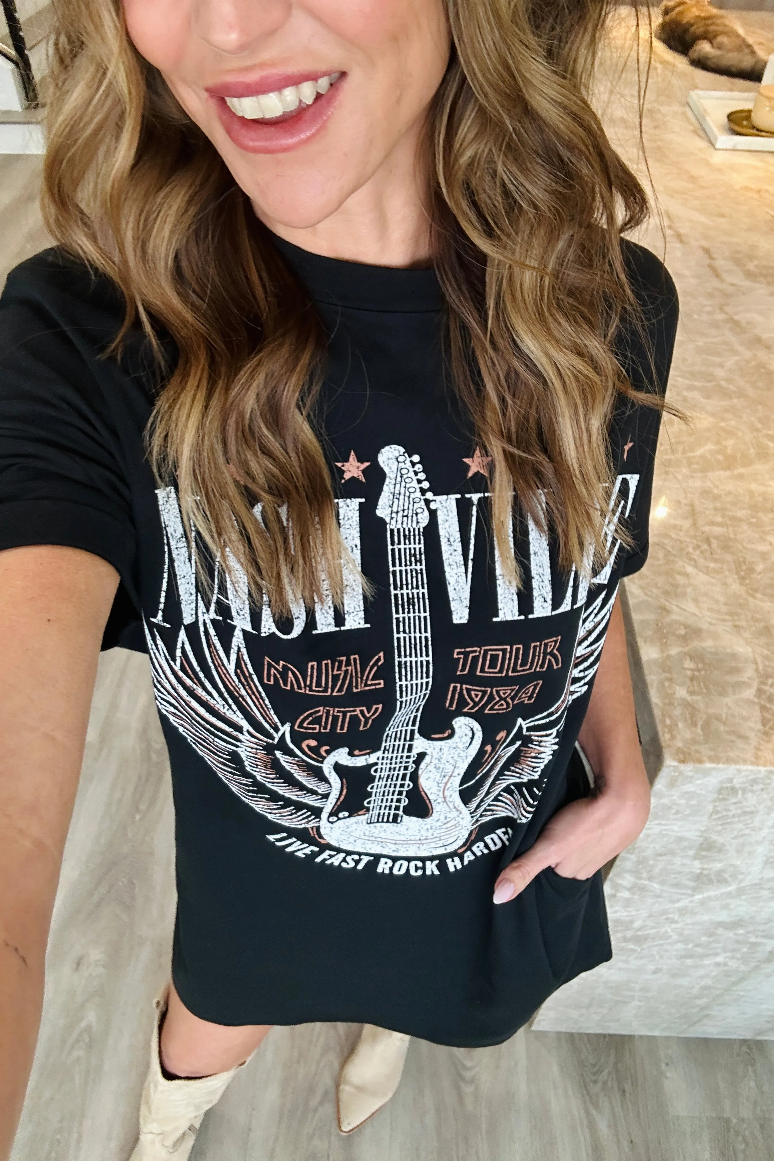 Graphic Round Neck Short Sleeve Tee Dress