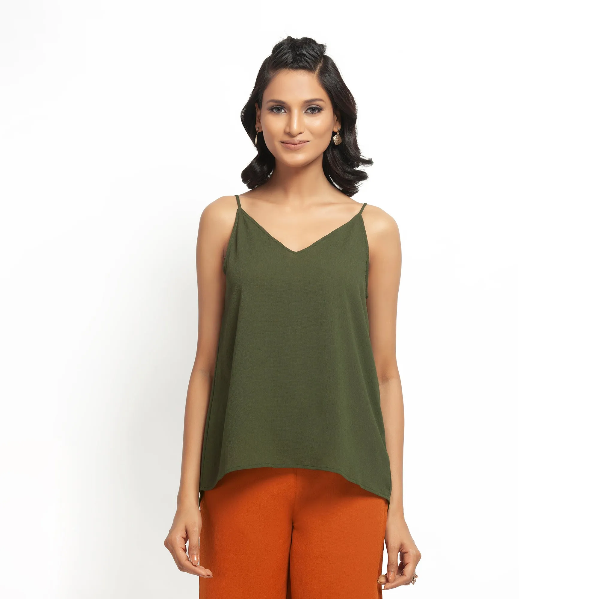 Green Crepe Spaghetti Top