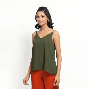 Green Crepe Spaghetti Top