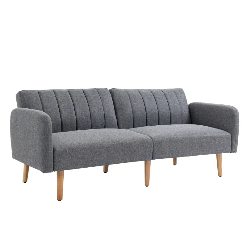 Grey Convertible Linen Fabric Sofa Bed with Adjustable Backrest