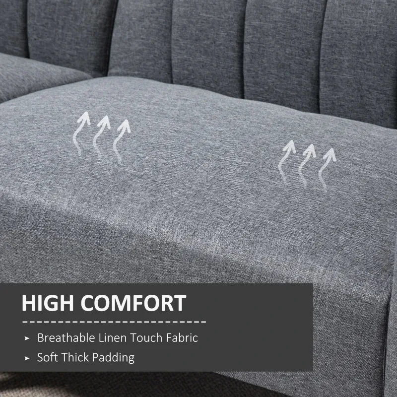 Grey Convertible Linen Fabric Sofa Bed with Adjustable Backrest
