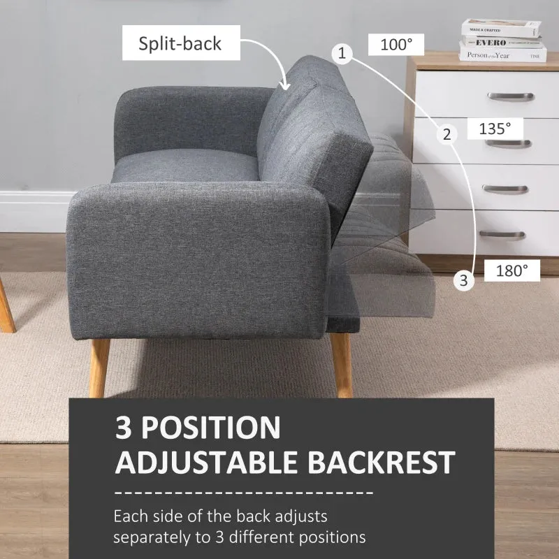 Grey Convertible Linen Fabric Sofa Bed with Adjustable Backrest