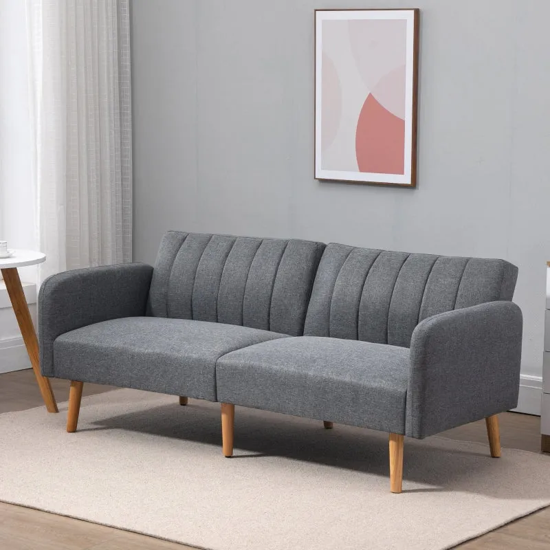 Grey Convertible Linen Fabric Sofa Bed with Adjustable Backrest