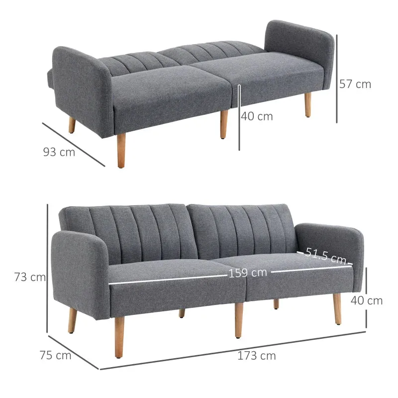 Grey Convertible Linen Fabric Sofa Bed with Adjustable Backrest