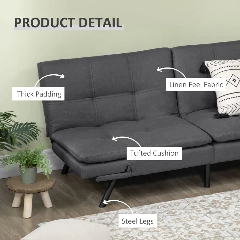 Grey Tufted 3 Seater Sofa Bed with Adjustable Armrests and Backrest