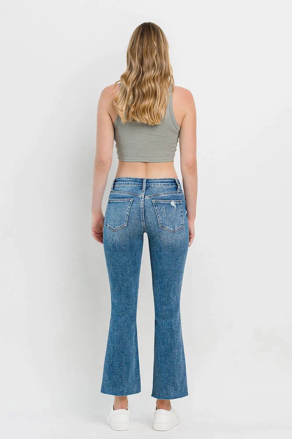 Heather Mid Rise Distressed Cropped Flare Jeans