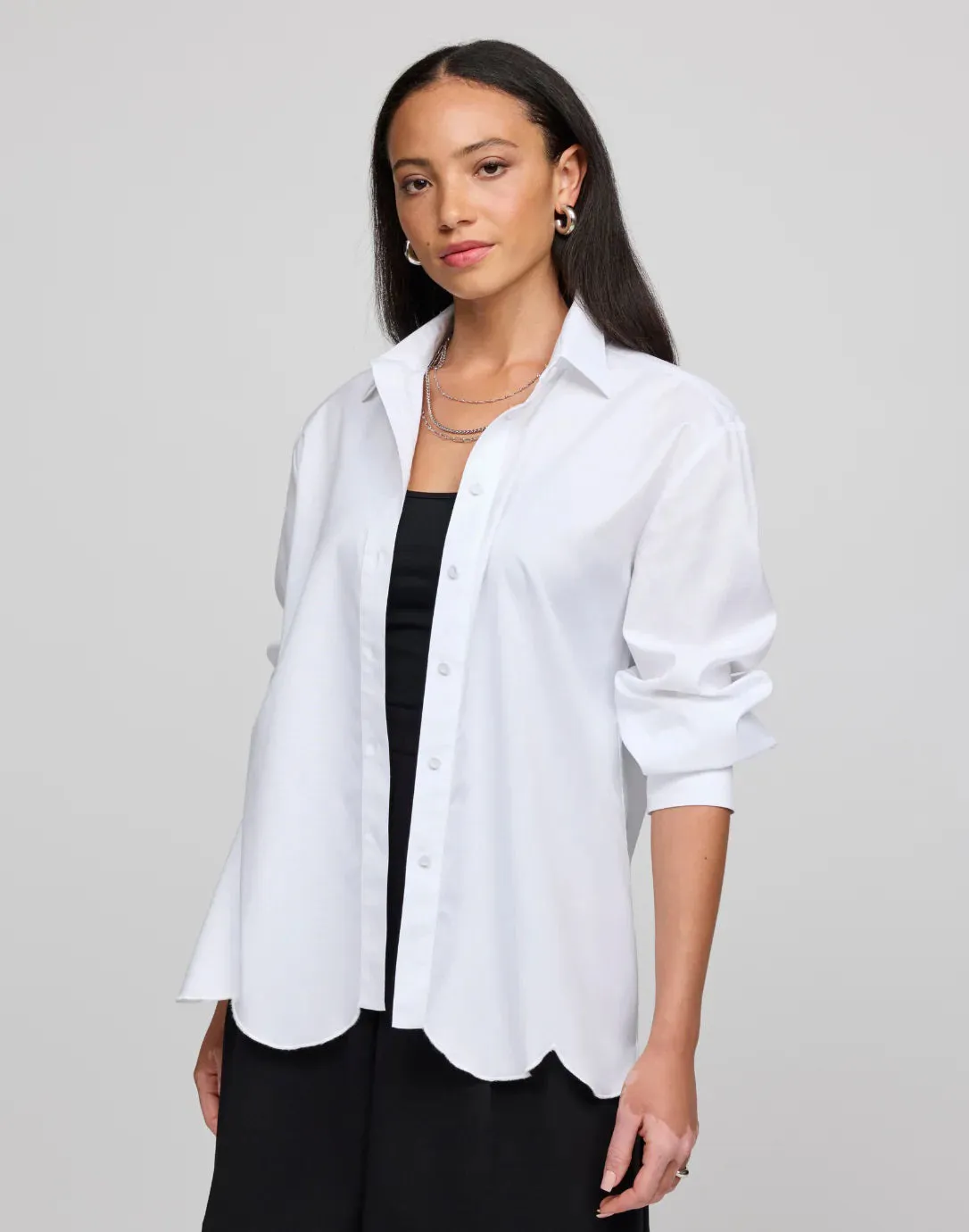 HINSON WU - BLAIR LONG SLEEVE SHIRT WITH SCALLOPED HEM