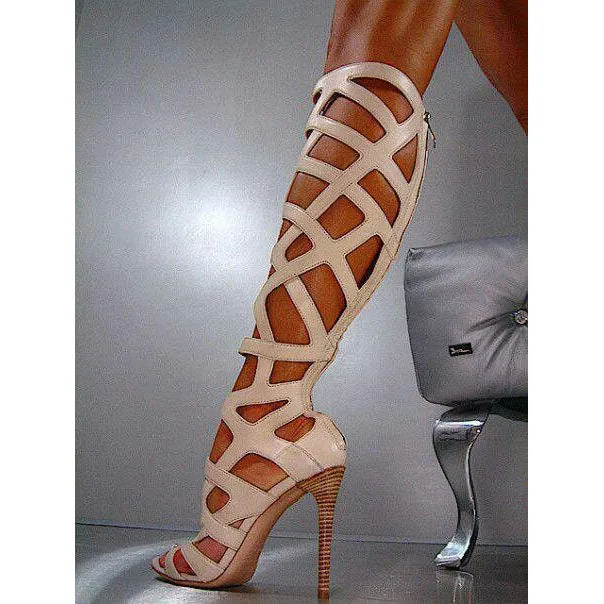 Hollow Out Stiletto Heel Peep-toe Back Zipper High Heel Gladiator Sandals