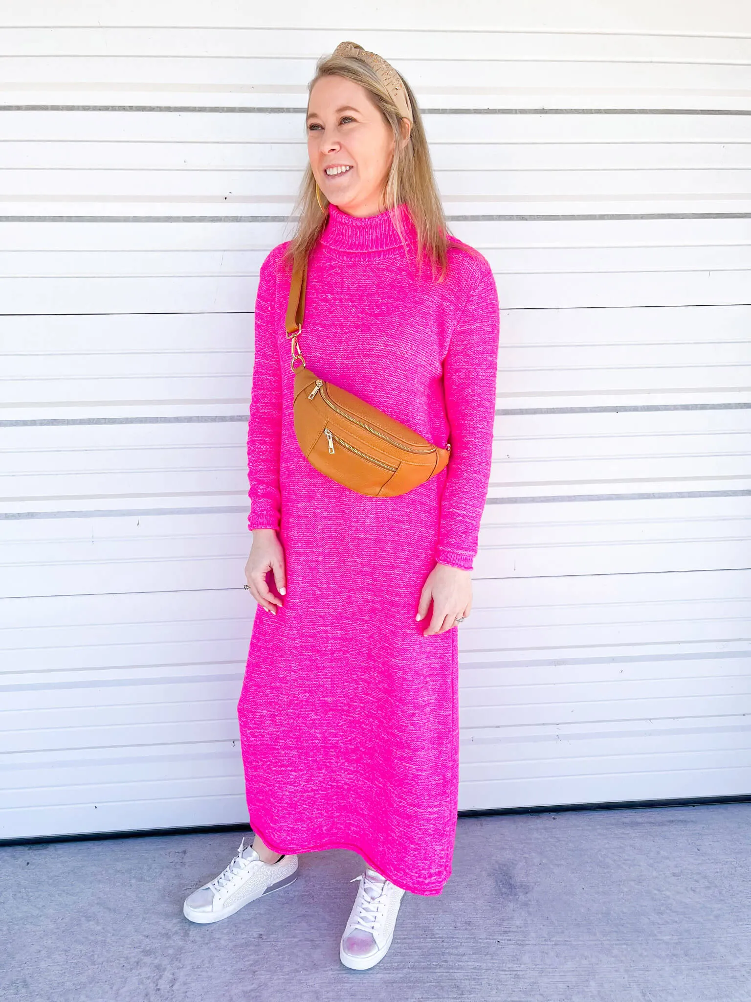 Hot Pink Knit Midi Dress