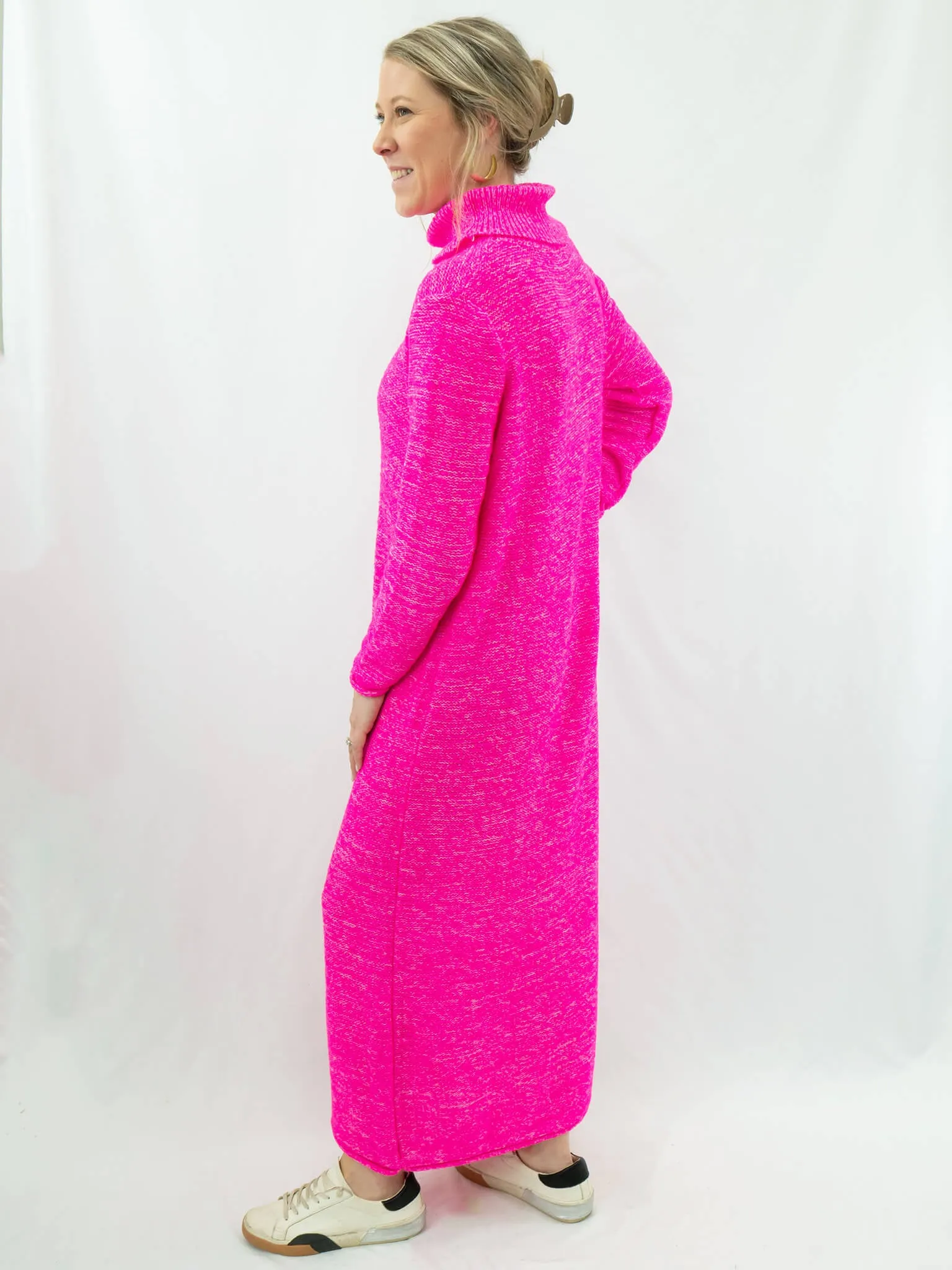 Hot Pink Knit Midi Dress
