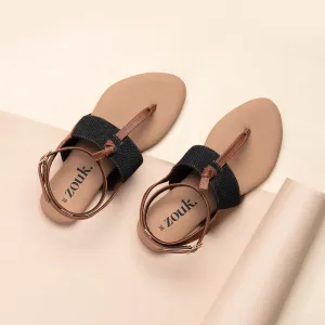 Jet Black T Strap Sandal