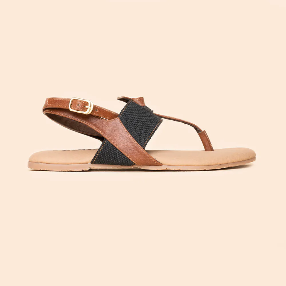 Jet Black T Strap Sandal