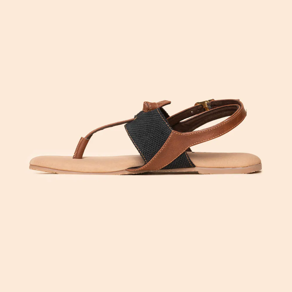 Jet Black T Strap Sandal