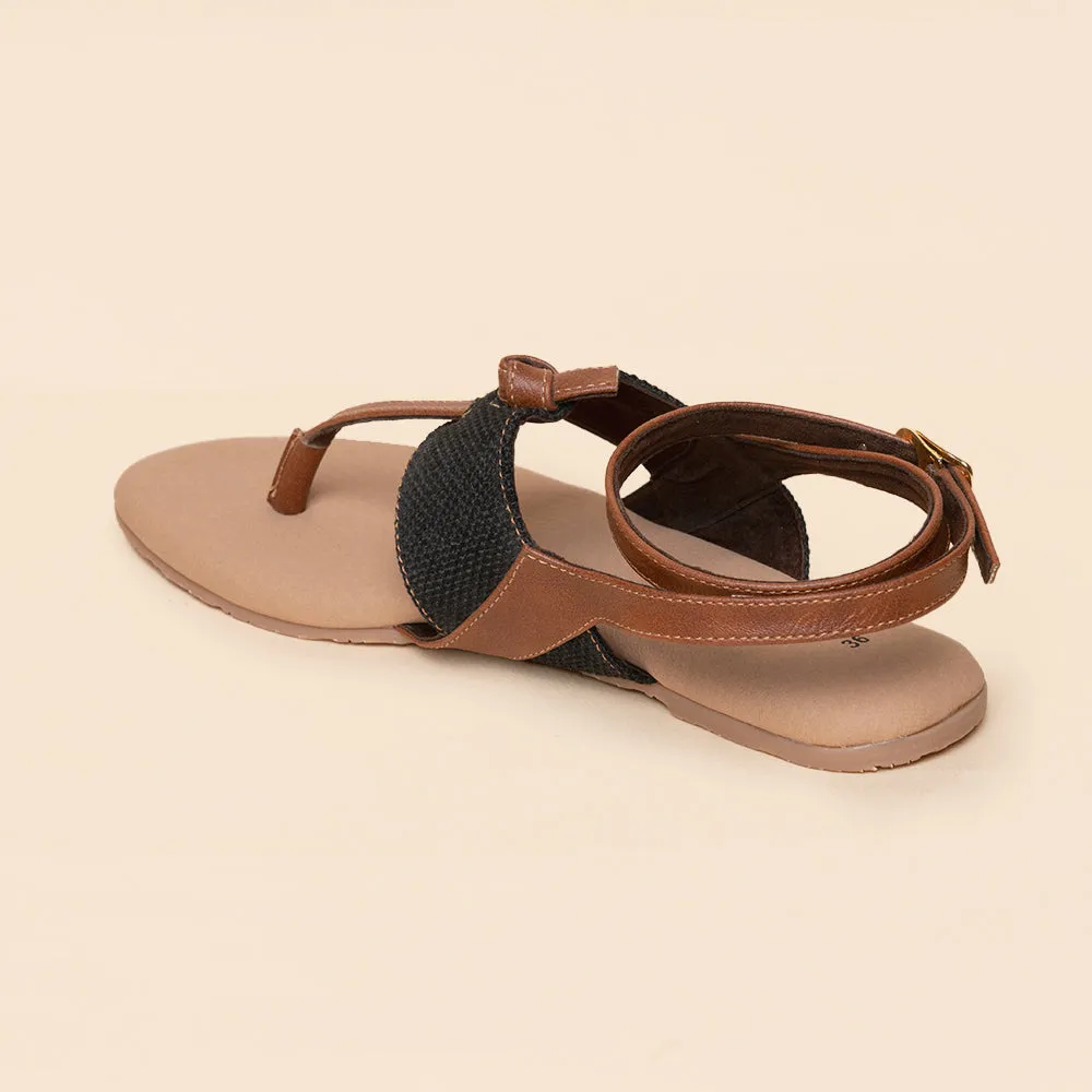 Jet Black T Strap Sandal