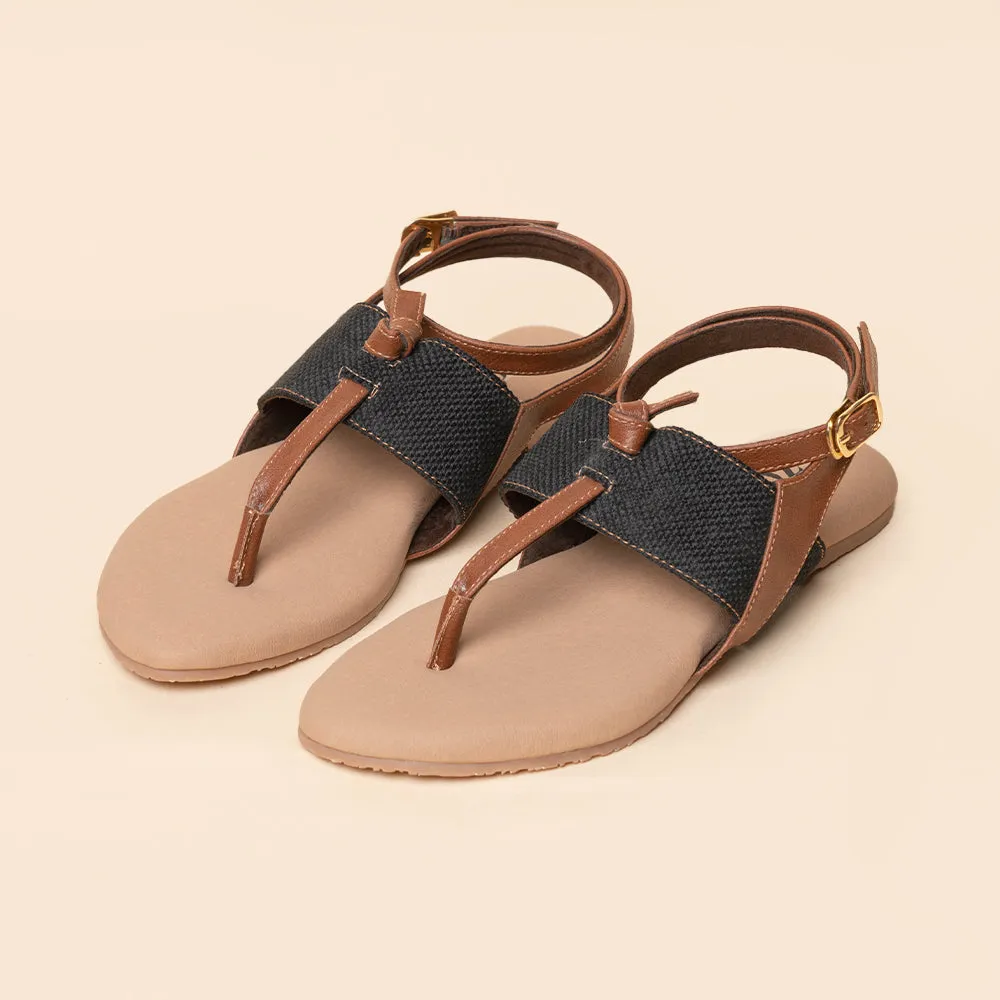 Jet Black T Strap Sandal