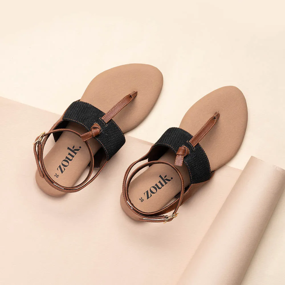 Jet Black T Strap Sandal