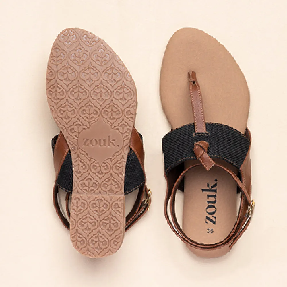 Jet Black T Strap Sandal