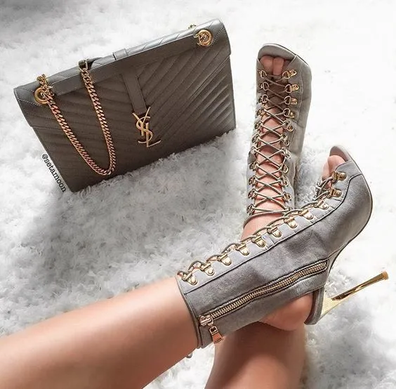 Lace Up Cut Out Side Zipper Stiletto High Heel Ankle Boot Sandals