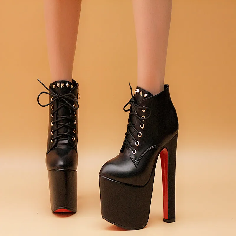 Lace Up Zipper PU Round Toe Platform Supper HIgh Heels Party Shoes